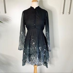 Religion Brand Gothic Artsy High Low Chiffon Shirtdress With Pockets